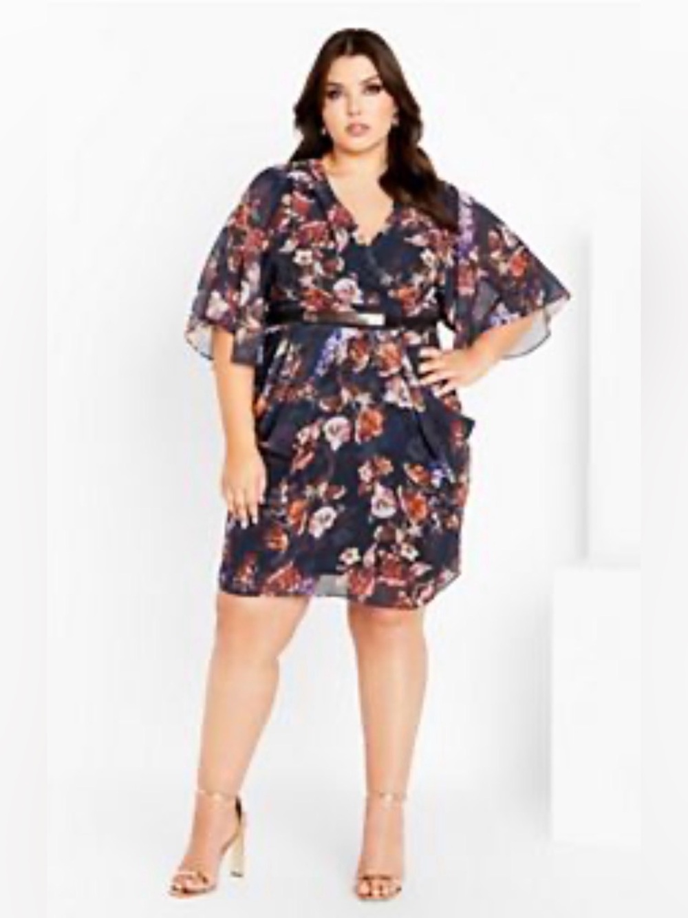 City Chic Navy Dress with Rust Floral Print